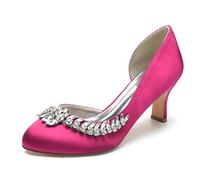 Gycdwjh Zapatos De Novia Tacon Gatito para Mujer Satén Bailarinas con Diamantes de imitación Slip on Punta Cerrada Punta Redonda Zapatos De Fiesta Boda,Rose Red,36 EU