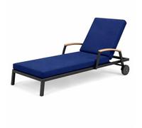 GYCS Cojín para Tumbona De Poliéster Impermeable, Funda Extraíble con Cremallera, Espuma 50D De Alta Densidad, Base Antideslizante, 6 Cintas Y Reposabrazos para Jardín Y Terraza,Dark Blue,188x58x6cm