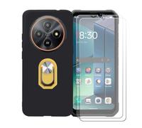 GYDQQKJ Funda para Blackview Fort 2 (6.56") + [2X Protector de Pantalla Protectora Vidrio Cristal Film Templado], Negro Suave TPU Silicona Cover Carcasa Caso Case (Amarillo Anillo Soporte)