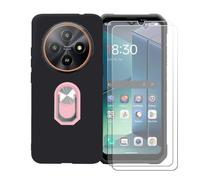 GYDQQKJ Funda para Blackview Fort 2 (6.56") + [2X Protector de Pantalla Protectora Vidrio Cristal Film Templado], Negro Suave TPU Silicona Cover Carcasa Caso Case (Rosa Anillo Soporte)