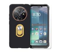 GYDQQKJ Funda para Blackview Fort 2 (6.56") + Protector de Pantalla Protectora Vidrio Cristal Film Templado, Negro Suave TPU Silicona Cover Carcasa Caso Case (Amarillo Anillo Soporte)