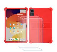 GYDQQKJ Funda para Blackview Link 8 (12.7") [4 Piezas] Protector de Pantalla Protectora Vidrio Cristal Film Templado, Rojo Suave TPU Silicona Cover Carcasa Caso Case para - Rojo
