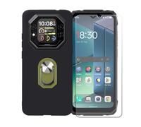 GYDQQKJ Funda para Blackview Rock 1 (6.56") + Protector de Pantalla Protectora Vidrio Cristal Film Templado, Negro Suave TPU Silicona Cover Carcasa Caso Case (Verde Anillo Soporte)