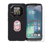 GYDQQKJ Funda para Blackview Rock 1 (6.56") + Protector de Pantalla Protectora Vidrio Cristal Film Templado, Negro Suave TPU Silicona Cover Carcasa Caso Case (Rosa Anillo Soporte)