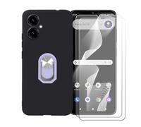 GYDQQKJ Funda para Cricket Icon 2026 (6.60") + [2X Protector de Pantalla Protectora Vidrio Cristal Film Templado], Negro Suave TPU Silicona Cover Carcasa Caso Case (Morado Anillo Soporte)