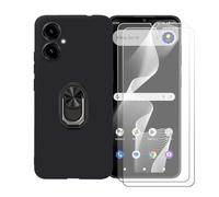 GYDQQKJ Funda para Cricket Icon 2026 (6.60") + [2X Protector de Pantalla Protectora Vidrio Cristal Film Templado], Negro Suave TPU Silicona Cover Carcasa Caso Case (Negro Anillo Soporte)