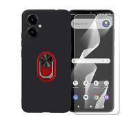 GYDQQKJ Funda para Cricket Icon 2026 (6.60") + Protector de Pantalla Protectora Vidrio Cristal Film Templado, Negro Suave TPU Silicona Cover Carcasa Caso Case (Rojo Anillo Soporte)
