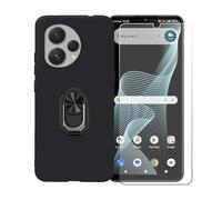 GYDQQKJ Funda para Cricket Icon 7 5G (6.90") + Protector de Pantalla Protectora Vidrio Cristal Film Templado, Negro Suave TPU Silicona Cover Carcasa Caso Case (Negro Anillo Soporte)
