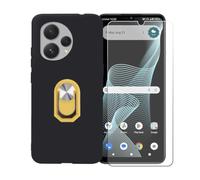 GYDQQKJ Funda para Cricket Icon 7 5G (6.90") + Protector de Pantalla Protectora Vidrio Cristal Film Templado, Negro Suave TPU Silicona Cover Carcasa Caso Case (Amarillo Anillo Soporte)
