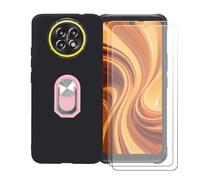 GYDQQKJ Funda para Cubot King Kong Ace 5 (6.75") + [2X Protector de Pantalla Protectora Vidrio Cristal Film Templado], Negro Suave TPU Silicona Cover Carcasa Caso Case (Rosa Anillo Soporte)