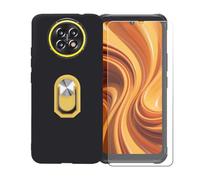 GYDQQKJ Funda para Cubot King Kong Ace 5 (6.75") + Protector de Pantalla Protectora Vidrio Cristal Film Templado, Negro Suave TPU Silicona Cover Carcasa Caso Case (Amarillo Anillo Soporte)