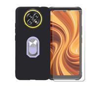 GYDQQKJ Funda para Cubot King Kong Ace 5 (6.75") + Protector de Pantalla Protectora Vidrio Cristal Film Templado, Negro Suave TPU Silicona Cover Carcasa Caso Case (Morado Anillo Soporte)