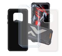 GYDQQKJ Funda para Cubot King Kong ES3 + 3 Piezas Vidrio Protector de Pantalla Cristal Templado Film, Transparente + Negro Suave TPU Silicona Cover Carcasa Caso Case para (6.75")