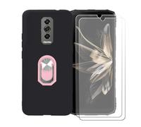 GYDQQKJ Funda para Doogee Blade 10 Pro Energy (6.56") + [2X Protector de Pantalla Protectora Vidrio Cristal Film Templado], Negro Suave Silicona Cover Carcasa Caso Case (Rosa Anillo Soporte)