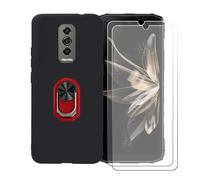 GYDQQKJ Funda para Doogee Blade 10 Pro Energy (6.56") + [2X Protector de Pantalla Protectora Vidrio Cristal Film Templado], Negro Suave Silicona Cover Carcasa Caso Case (Rojo Anillo Soporte)