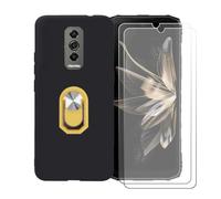 GYDQQKJ Funda para Doogee Blade 10 Pro Energy (6.56") + [2X Protector de Pantalla Protectora Vidrio Cristal Film Templado], Negro Suave Silicona Cover Carcasa Caso Case (Amarillo Anillo Soporte)