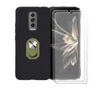 GYDQQKJ Funda para Doogee Blade 10 Pro Energy (6.56") + [2X Protector de Pantalla Protectora Vidrio Cristal Film Templado], Negro Suave Silicona Cover Carcasa Caso Case (Verde Anillo Soporte)