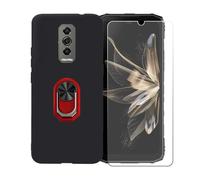 GYDQQKJ Funda para Doogee Blade 10 Pro Energy (6.56") + Protector de Pantalla Protectora Vidrio Cristal Film Templado, Negro Suave TPU Silicona Cover Carcasa Caso Case (Rojo Anillo Soporte)