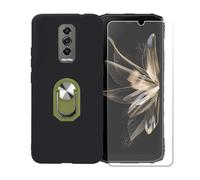 GYDQQKJ Funda para Doogee Blade 10 Pro Energy (6.56") + Protector de Pantalla Protectora Vidrio Cristal Film Templado, Negro Suave TPU Silicona Cover Carcasa Caso Case (Verde Anillo Soporte)