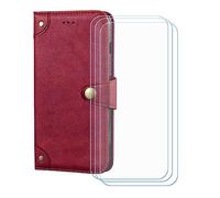 GYDQQKJ Funda para Doogee Blade GT Pro 6.72", [3 Protector de Pantalla Vidrio Templado] + Leather Carcasa Tapa Bumper PU Caso Soporte Cartera Case Flip Cuero Wallet Cover Rojo
