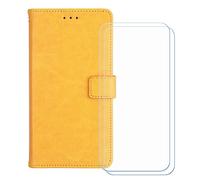 GYDQQKJ Funda para Doogee Blade GT Pro 6.72 Pulgadas, [2 Protector de Pantalla Vidrio Templado] + Leather Carcasa Tapa Bumper PU Caso Case Flip Cuero Wallet Cover Amarillo
