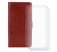 GYDQQKJ Funda para Doogee Note 56 Plus 6.56 Pulgadas, [4 Protector de Pantalla Vidrio Templado] + Leather Carcasa Tapa Bumper PU Caso Case Flip Cuero Wallet Cover Marrón