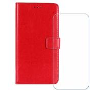 GYDQQKJ Funda para Doogee Note 56 Plus 6.56 Pulgadas, [ Protector de Pantalla Vidrio Templado] + Leather Carcasa Tapa Bumper PU Caso Case Flip Cuero Wallet Cover Rojo