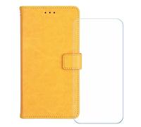 GYDQQKJ Funda para Doogee Note 56 Plus 6.56 Pulgadas, [ Protector de Pantalla Vidrio Templado] + Leather Carcasa Tapa Bumper PU Caso Case Flip Cuero Wallet Cover Amarillo
