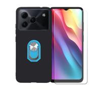 GYDQQKJ Funda para Doogee Note 56 Pro (6.56") + Protector de Pantalla Protectora Vidrio Cristal Film Templado, Negro Suave TPU Silicona Cover Carcasa Caso Case (Azul Anillo Soporte)