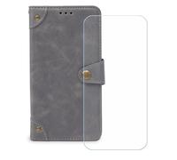 GYDQQKJ Funda para Doro Aurora A10 [4.50"], [ Protector de Pantalla Vidrio Templado] + Leather Carcasa Tapa Bumper PU Caso Soporte Cartera Case Flip Cuero Wallet Cover Gris