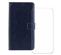GYDQQKJ Funda para Doro Aurora A10 4.50 Pulgadas, [ Protector de Pantalla Vidrio Templado] + Leather Carcasa Tapa Bumper PU Caso Case Flip Cuero Wallet Cover Azul Oscuro
