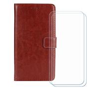 GYDQQKJ Funda para Doro Aurora A30 6.10 Pulgadas, [2 Protector de Pantalla Vidrio Templado] + Leather Carcasa Tapa Bumper PU Caso Case Flip Cuero Wallet Cover Marrón