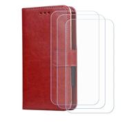 GYDQQKJ Funda para HMD Pulse Plus (6.56"), [3 Protector de Pantalla Vidrio Templado] + Leather Carcasa Tapa Bumper PU Caso Soporte Cartera Case Flip Cuero Wallet Cover, para Marrón -SXT