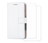 GYDQQKJ Funda para HMD Pulse Pro (6.56"), [2 Protector de Pantalla Vidrio Templado] + Leather Carcasa Tapa Bumper PU Caso Soporte Cartera Case Flip Cuero Wallet Cover, para Blanco -SXT