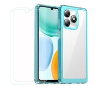 GYDQQKJ Funda para Honor X5C + 2 Piezas Vidrio Protector de Pantalla Cristal Templado Film, Translúcido Azul Suave TPU Silicona Cover Carcasa Caso Case para Honor X5C (6.74")