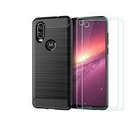 GYDQQKJ Funda para Motorola One Vision (6.3"),DQG Ultra Slim Fibra de Carbono Carcasa Suave TPU Silicona Caso Case Cover + [2 Piezas] Protector de Pantalla Templado Film Protectora - Negro