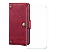 GYDQQKJ Funda para Oukitel C59 Pro 6.88", [ Protector de Pantalla Vidrio Templado] + Leather Carcasa Tapa Bumper PU Caso Soporte Cartera Case Flip Cuero Wallet Cover Rojo