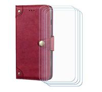 GYDQQKJ Funda para Oukitel C65 Pro 6.75", [4 Protector de Pantalla Vidrio Templado] + Leather Carcasa Tapa Bumper PU Caso Soporte Cartera Case Flip Cuero Wallet Cover Rojo