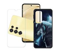 GYDQQKJ Funda para Oukitel C68 + Protector de Pantalla Protectora Vidrio Cristal Film Templado, Negro Suave TPU Silicona Cover Carcasa Caso Case para (7.20") - LH54