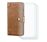 GYDQQKJ Funda para Oukitel WP300 5G 6.80", [4 Protector de Pantalla Vidrio Templado] + Leather Carcasa Tapa Bumper PU Caso Soporte Cartera Case Flip Cuero Wallet Cover Marrón