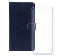 GYDQQKJ Funda para Oukitel WP300 5G 6.80 Pulgadas, [2 Protector de Pantalla Vidrio Templado] + Leather Carcasa Tapa Bumper PU Caso Case Flip Cuero Wallet Cover Azul Oscuro