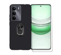 GYDQQKJ Funda para Realme C73 5G (6.67") + Protector de Pantalla Protectora Vidrio Cristal Film Templado, Negro Suave TPU Silicona Cover Carcasa Caso Case (Negro Anillo Soporte)