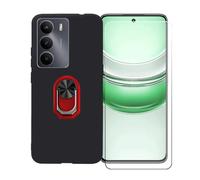 GYDQQKJ Funda para Realme C73 5G (6.67") + Protector de Pantalla Protectora Vidrio Cristal Film Templado, Negro Suave TPU Silicona Cover Carcasa Caso Case (Rojo Anillo Soporte)