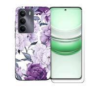 GYDQQKJ Funda para Realme C73 5G + Protector de Pantalla Protectora Vidrio Cristal Film Templado, Negro Suave TPU Silicona Cover Carcasa Caso Case para (6.67") - LLM28
