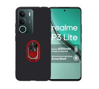 GYDQQKJ Funda para Realme P3 Lite 4G (6.67"), Carcasa Shell Negro Flexible Ultra Soft Slim Suave TPU Silicona Cover Gel Tapa Caso Case para Realme P3 Lite 4G (Rojo Anillo Soporte)