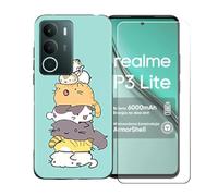 GYDQQKJ Funda para Realme P3 Lite 4G + Protector de Pantalla Protectora Vidrio Cristal Film Templado, Negro Suave TPU Silicona Cover Carcasa Caso Case para (6.67") - LLM39