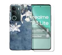 GYDQQKJ Funda para Realme P3 Lite 4G + Protector de Pantalla Protectora Vidrio Cristal Film Templado, Negro Suave TPU Silicona Cover Carcasa Caso Case para (6.67") - BST11