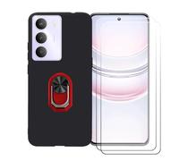 GYDQQKJ Funda para Realme P3 Lite 5G (6.67") + [2X Protector de Pantalla Protectora Vidrio Cristal Film Templado], Negro Suave TPU Silicona Cover Carcasa Caso Case (Rojo Anillo Soporte)