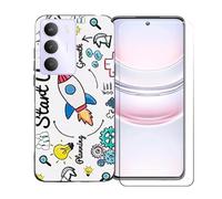 GYDQQKJ Funda para Realme P3 Lite 5G + Protector de Pantalla Protectora Vidrio Cristal Film Templado, Negro Suave TPU Silicona Cover Carcasa Caso Case para (6.67") - LLM36