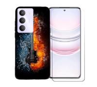 GYDQQKJ Funda para Realme P3 Lite 5G + Protector de Pantalla Protectora Vidrio Cristal Film Templado, Negro Suave TPU Silicona Cover Carcasa Caso Case para (6.67") - BST16